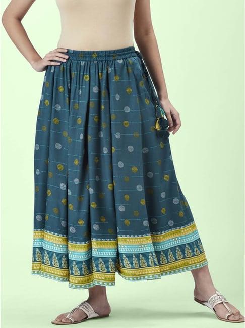 akkriti by pantaloons teal blue printed skirt