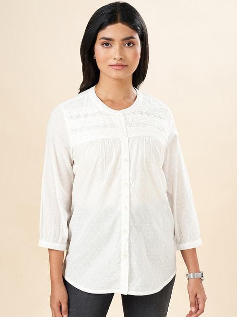 akkriti by pantaloons white cotton self pattern shirt