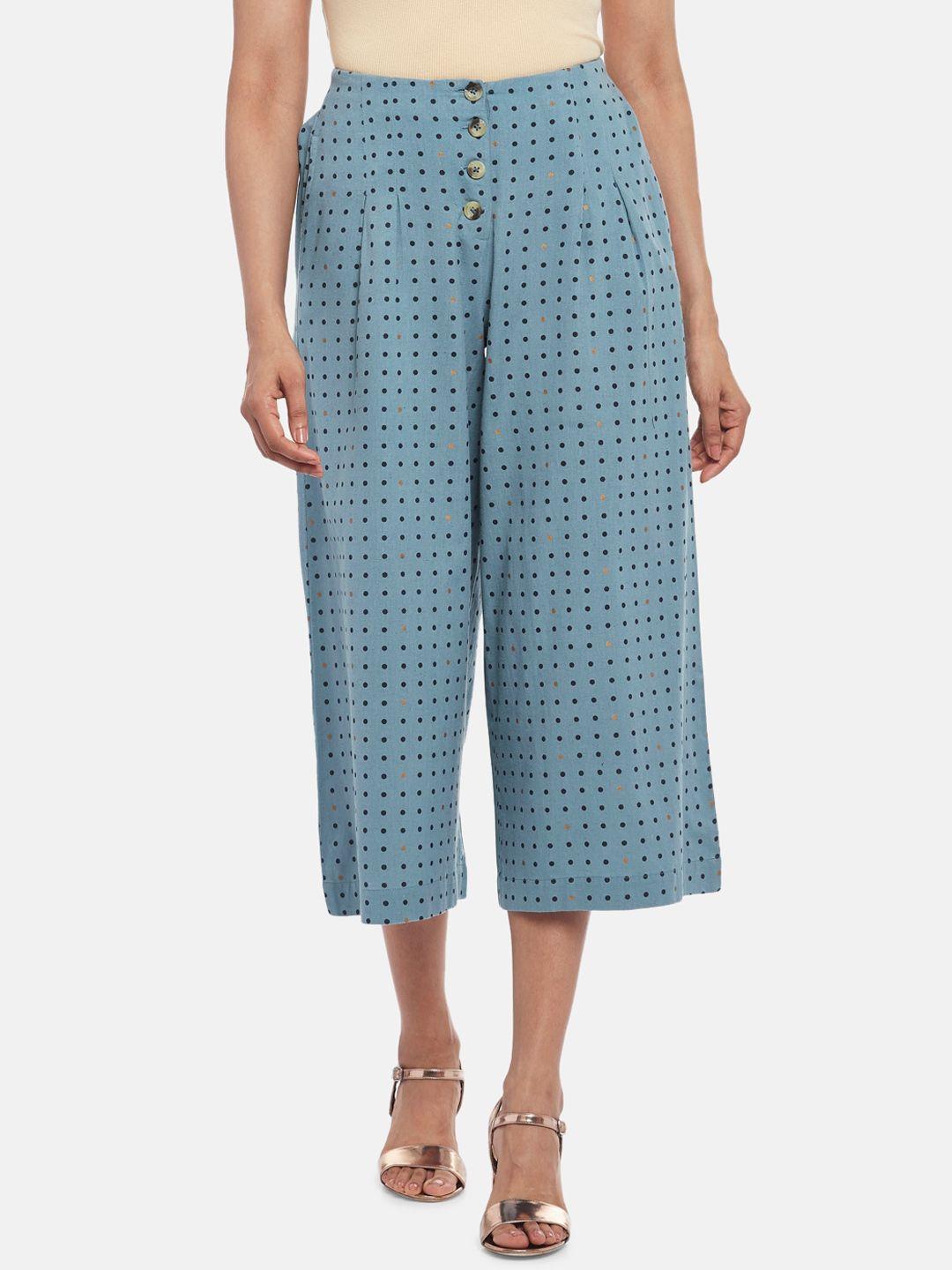 akkriti by pantaloons women blue printed culottes trouser