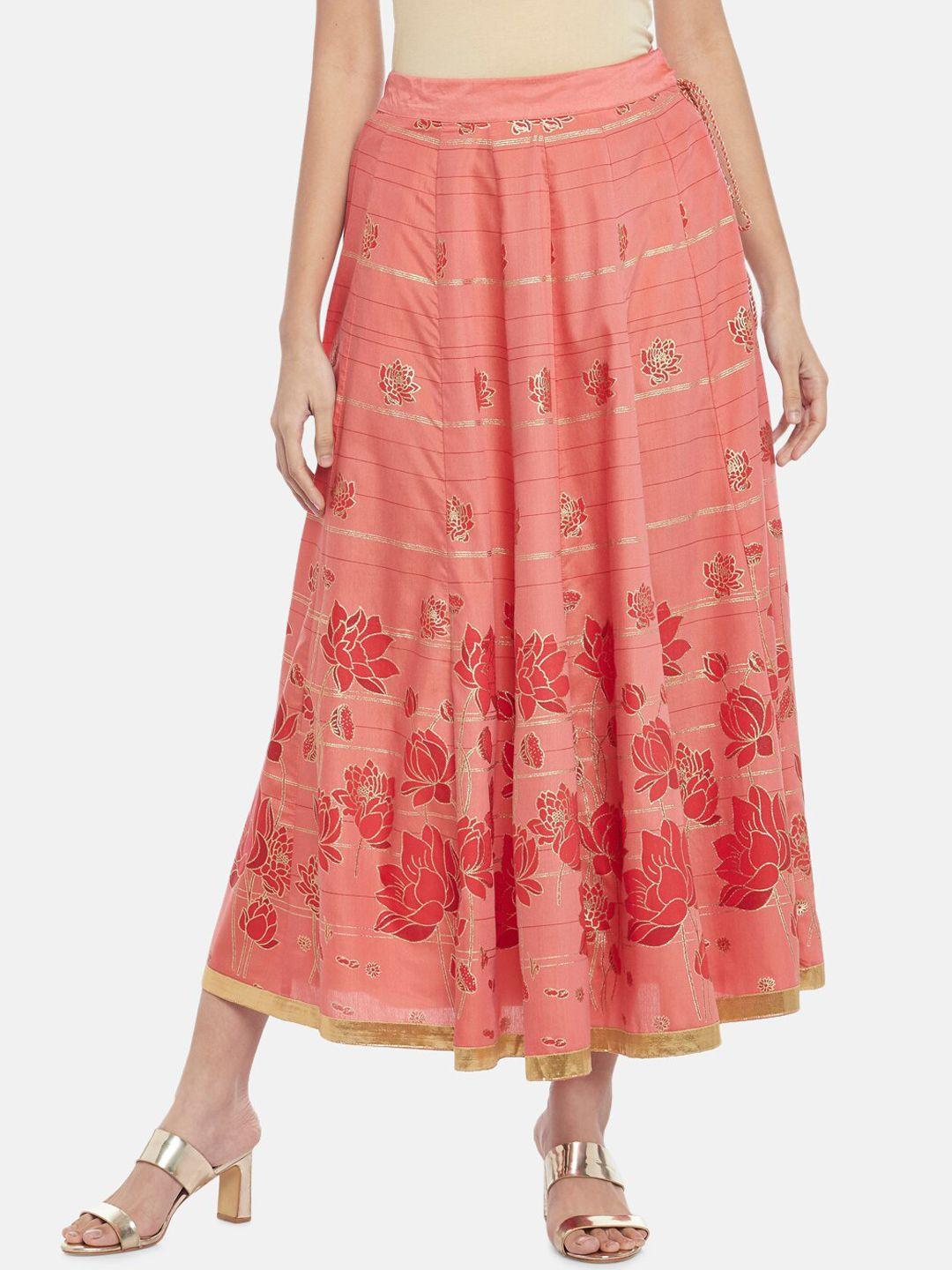 akkriti by pantaloons women coral floral printed flared maxi skirts