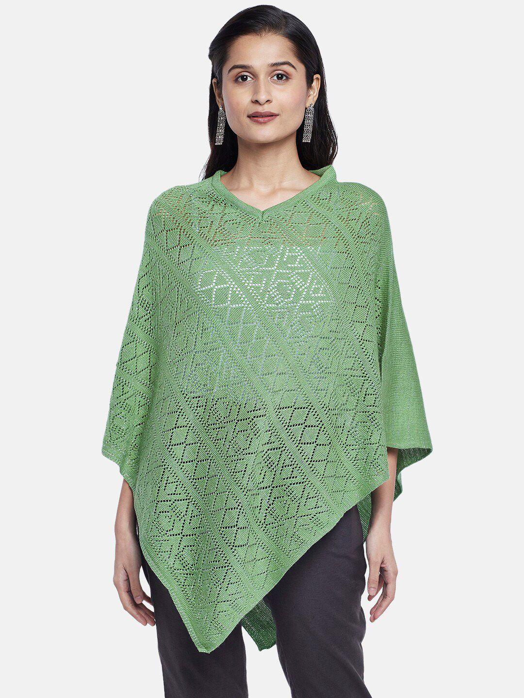 akkriti by pantaloons women green open knit fusion poncho