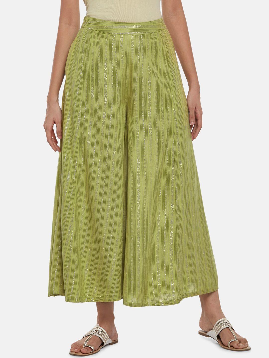 akkriti by pantaloons women green printed pleated culottes trousers