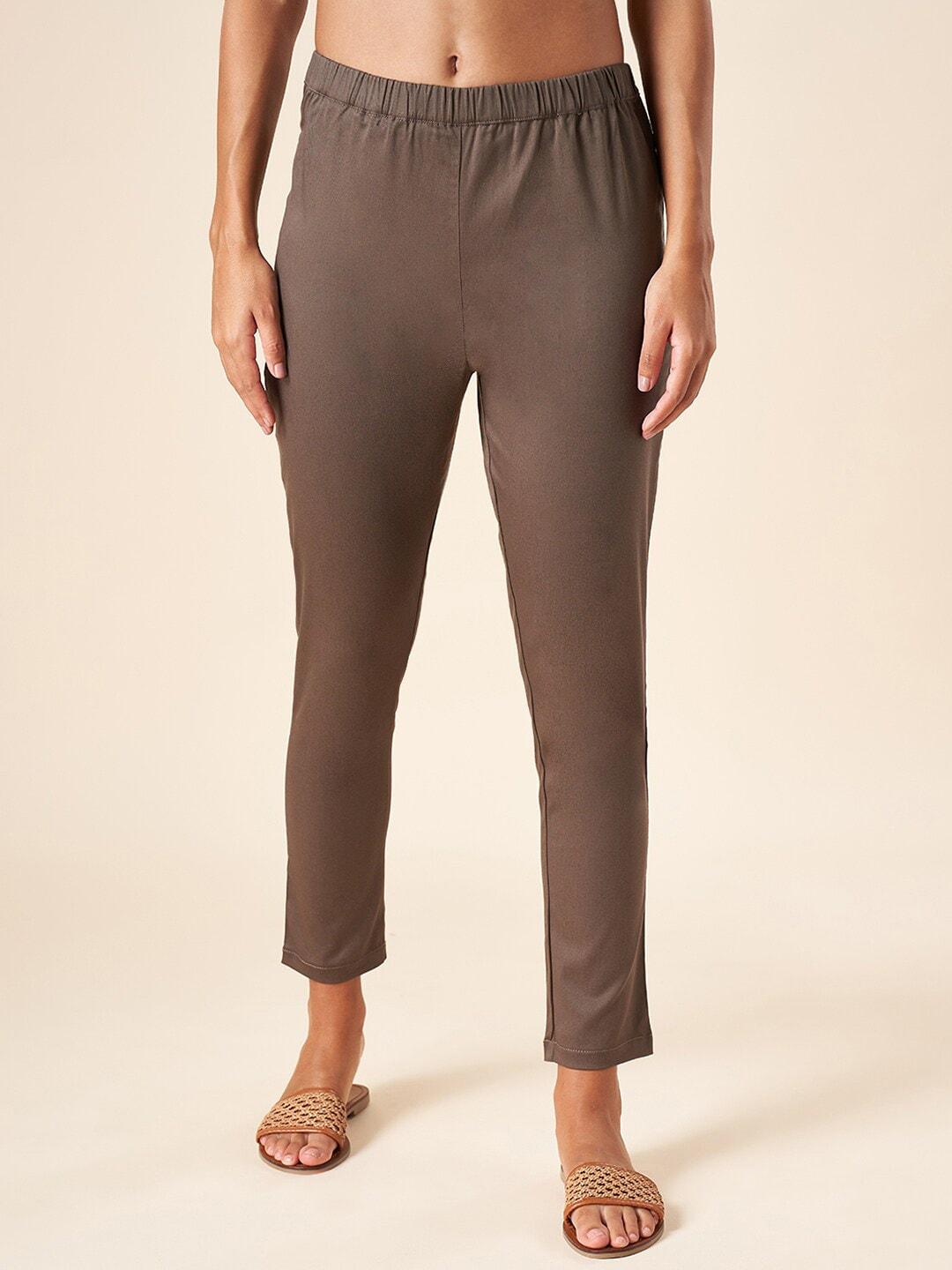 akkriti by pantaloons women mid rise slim fit cotton trousers