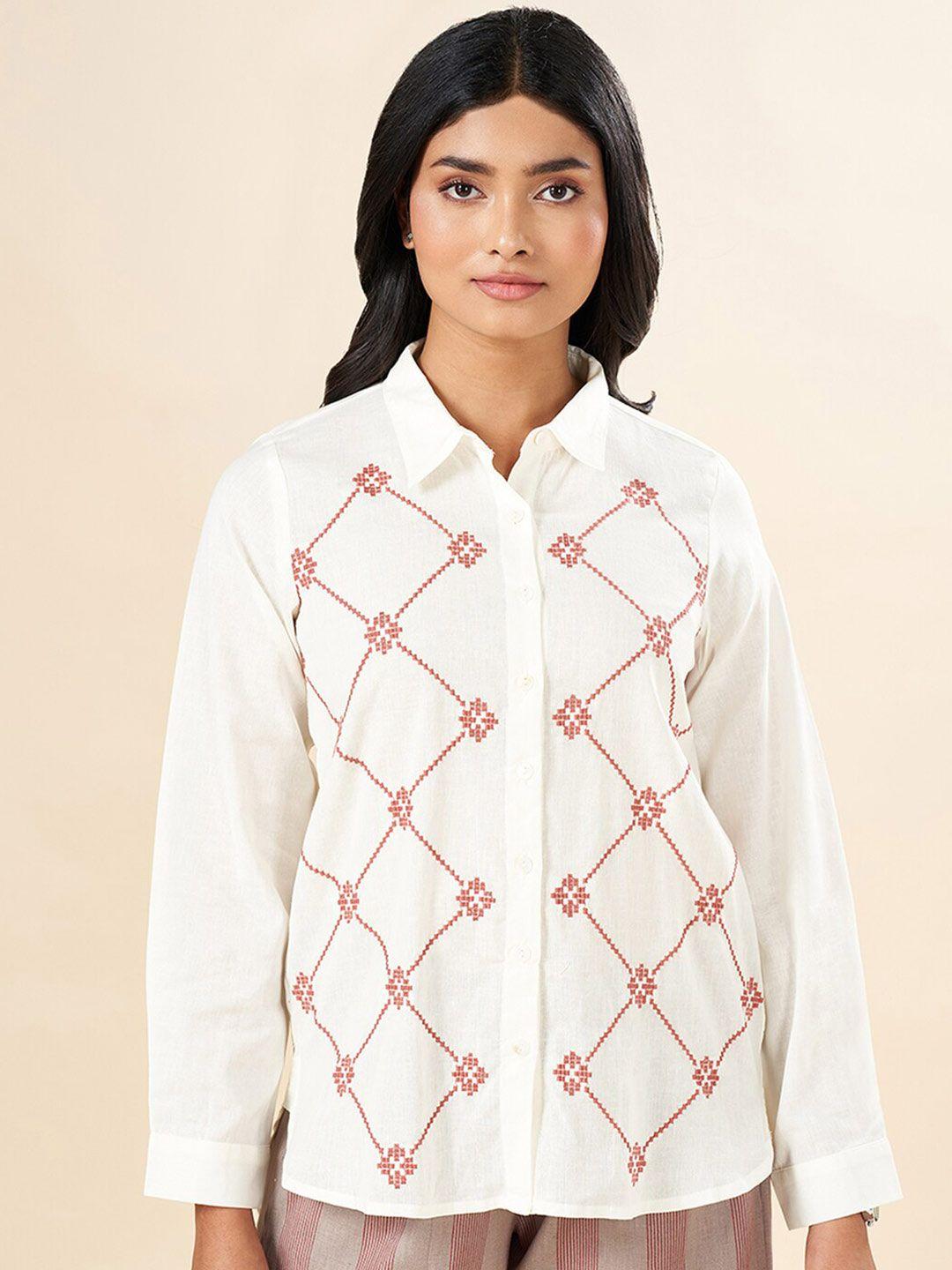 akkriti by pantaloons women opaque embroidered casual shirt