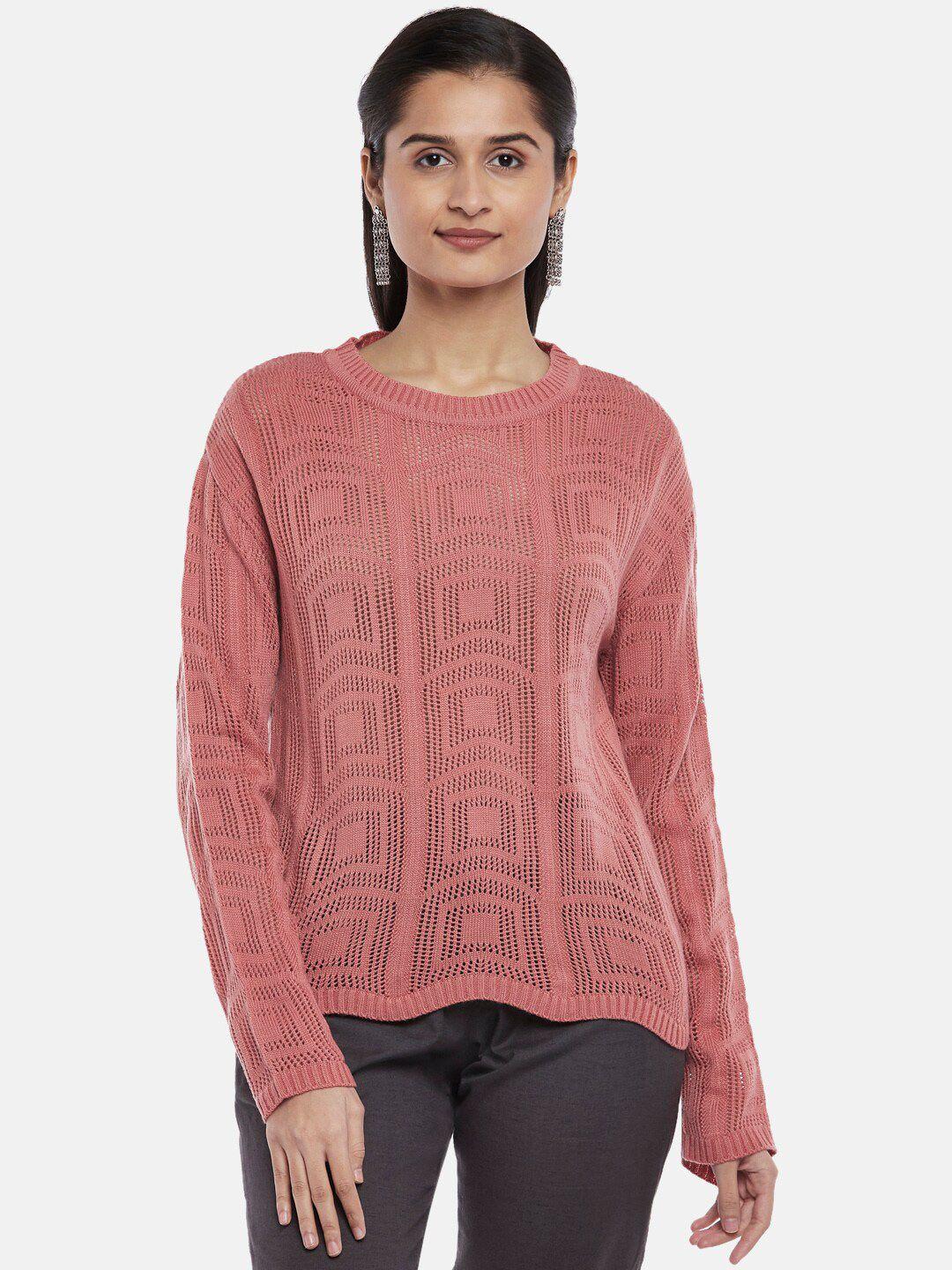 akkriti by pantaloons women pink self design sheer pullover