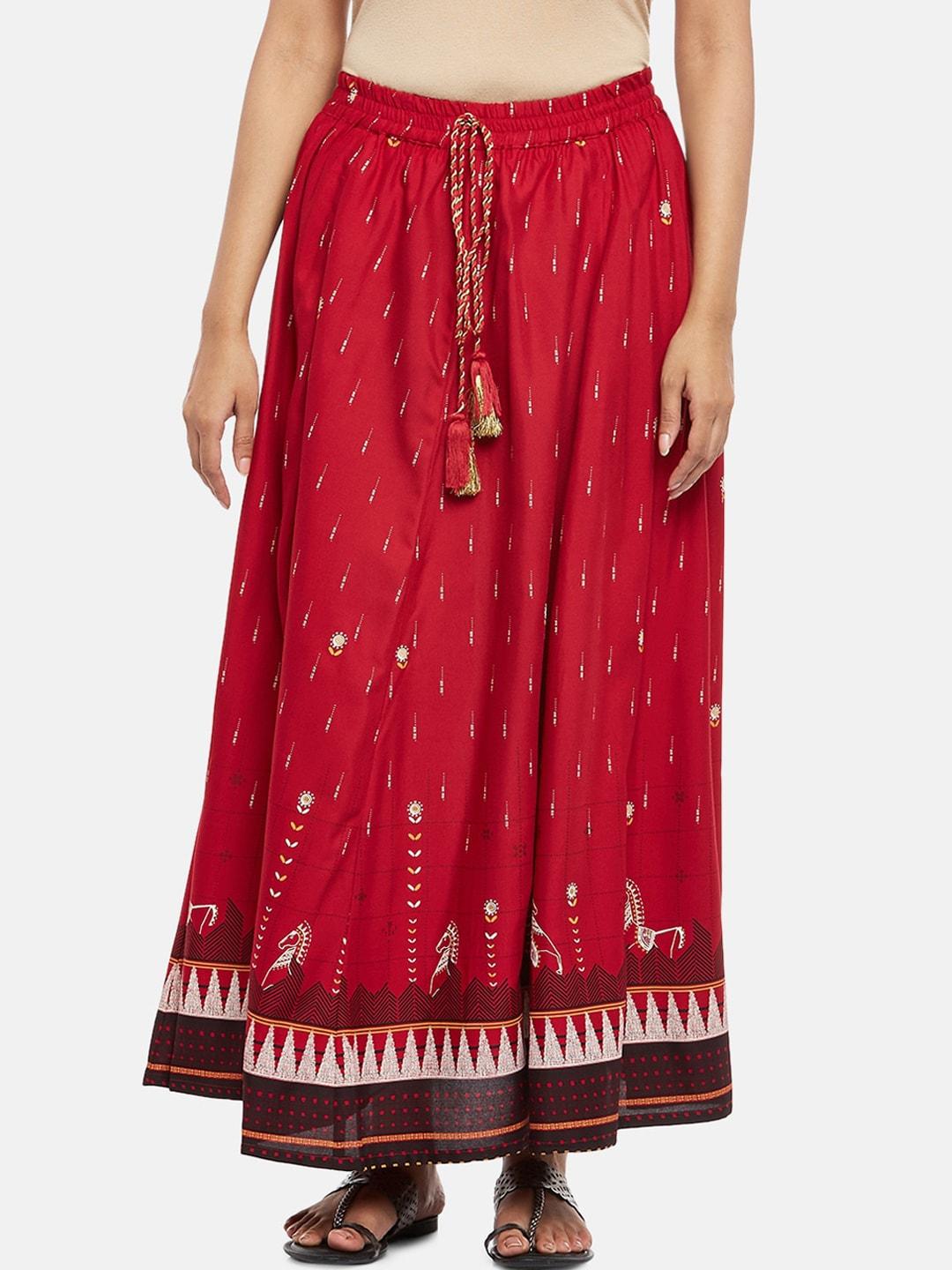 akkriti by pantaloons women red & cream-coloured printed flared maxi skirt