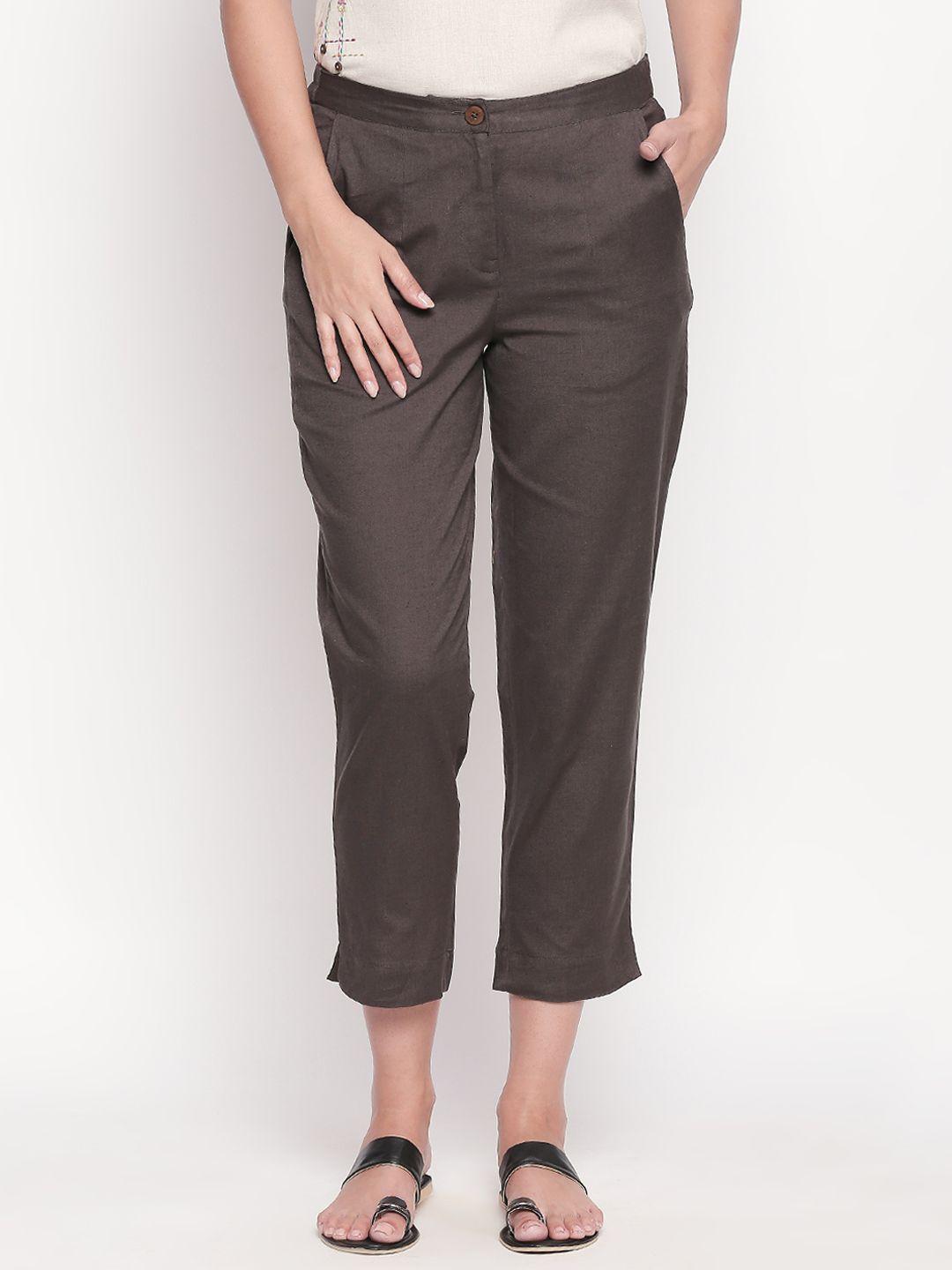akkriti by pantaloons women taupe regular fit solid peg trousers