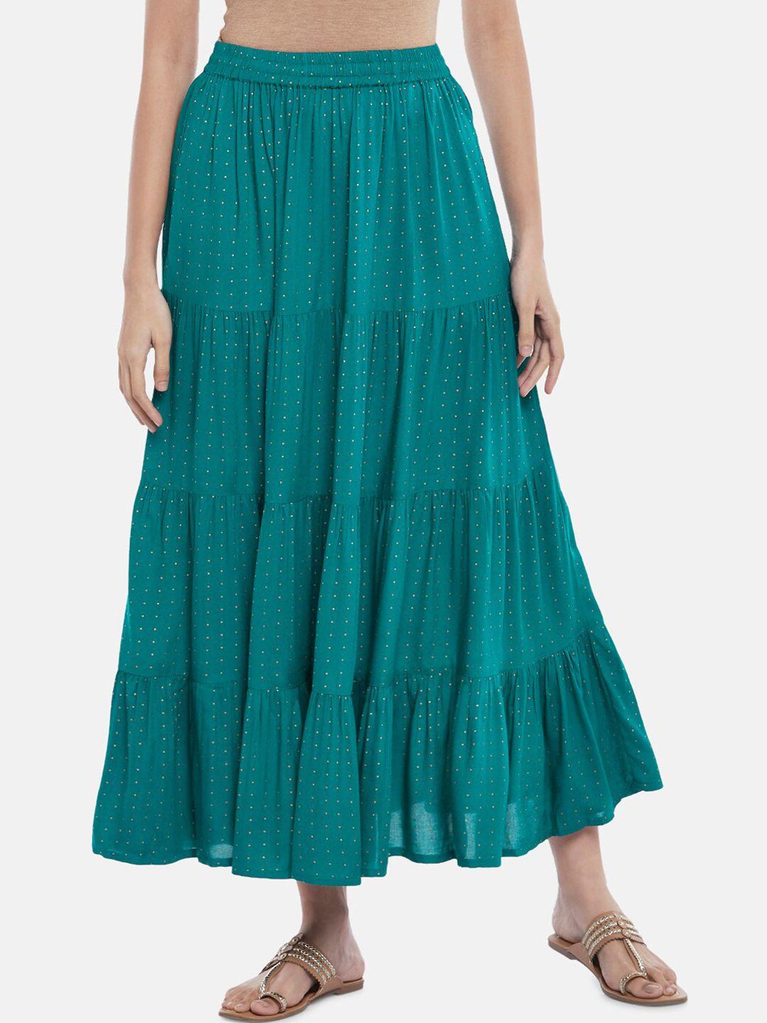 akkriti by pantaloons women teal printed tiered maxi skirt