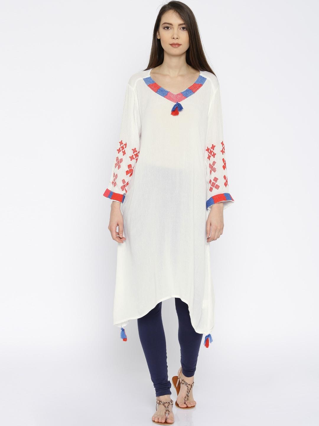 akkriti by pantaloons women white solid asymmetric a-line kurta