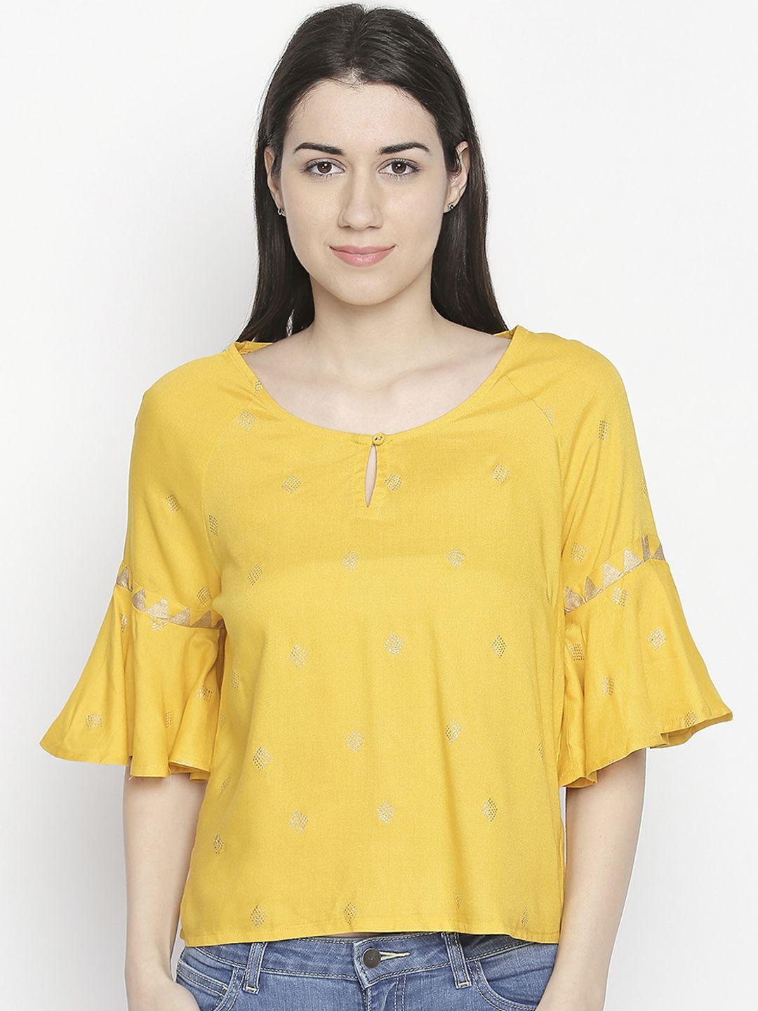 akkriti by pantaloons women yellow printed top