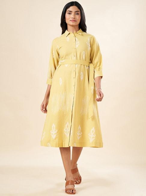 akkriti by pantaloons yellow cotton printed shirt dress