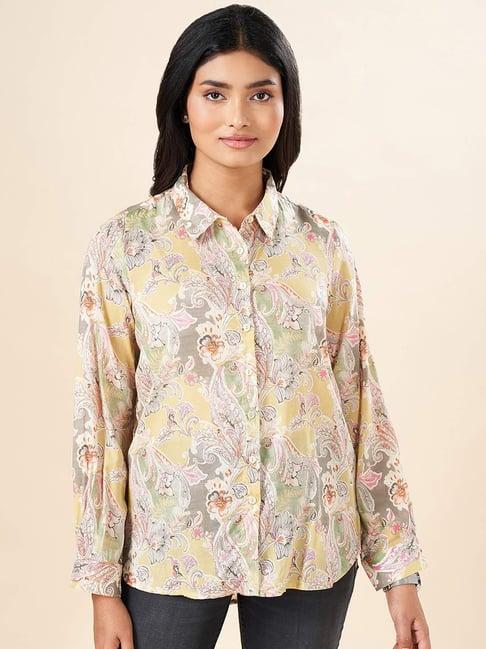 akkriti by pantaloons yellow floral print shirt