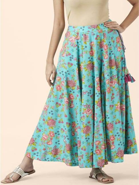 akkriti by pantaloons aqua blue floral print skirt