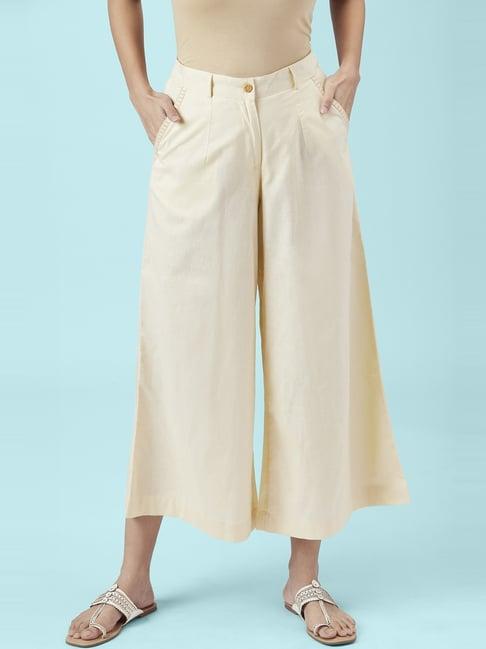 akkriti by pantaloons beige cotton mid rise culottes