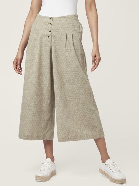 akkriti by pantaloons beige cotton printed culottes