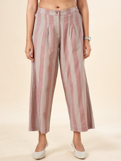 akkriti by pantaloons beige cotton striped flared pants