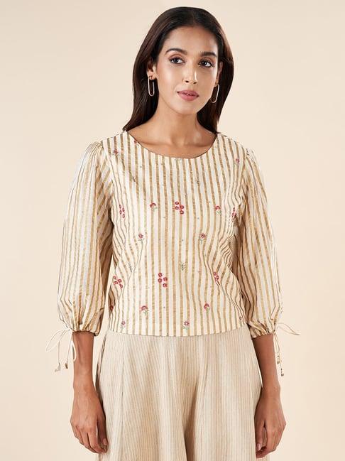 akkriti by pantaloons beige embroidered top