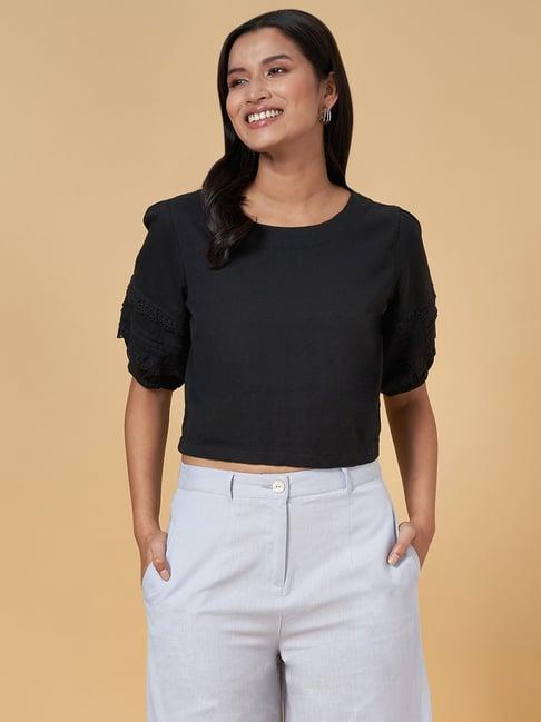 akkriti by pantaloons black cotton crop top