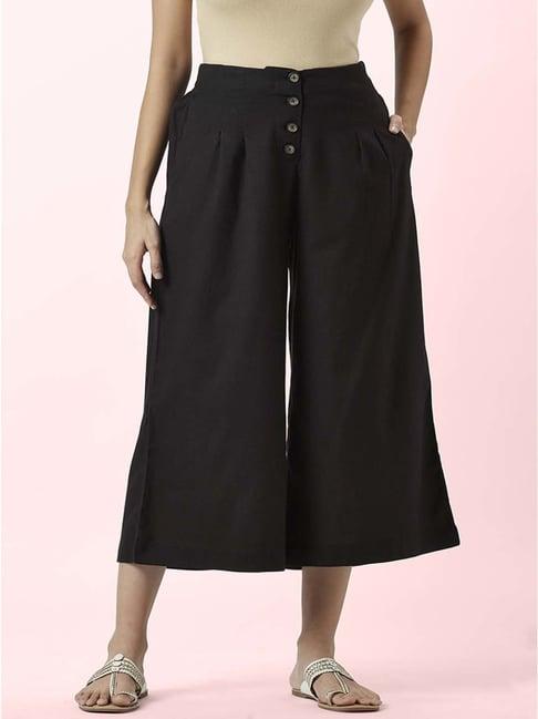 akkriti by pantaloons black cotton mid rise culottes