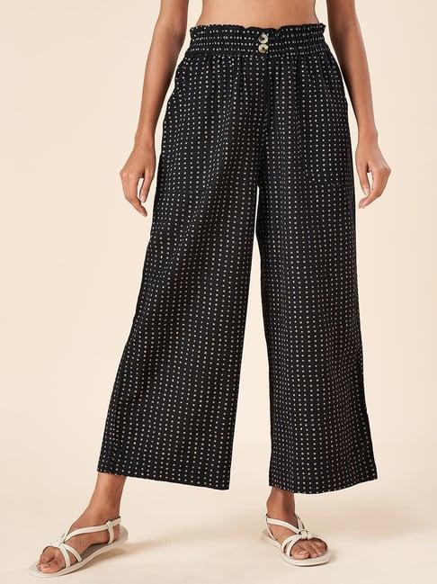 akkriti by pantaloons black cotton polka dots palazzos
