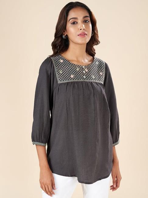 akkriti by pantaloons black embroidered tunic