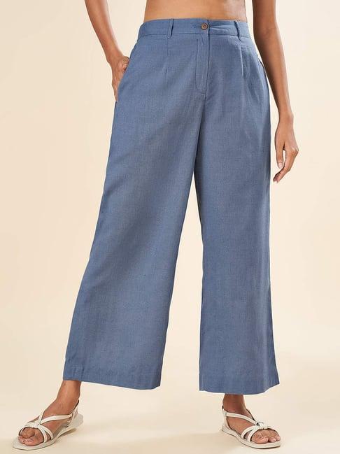 akkriti by pantaloons blue cotton culottes