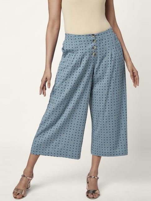 akkriti by pantaloons blue cotton polka dots culottes
