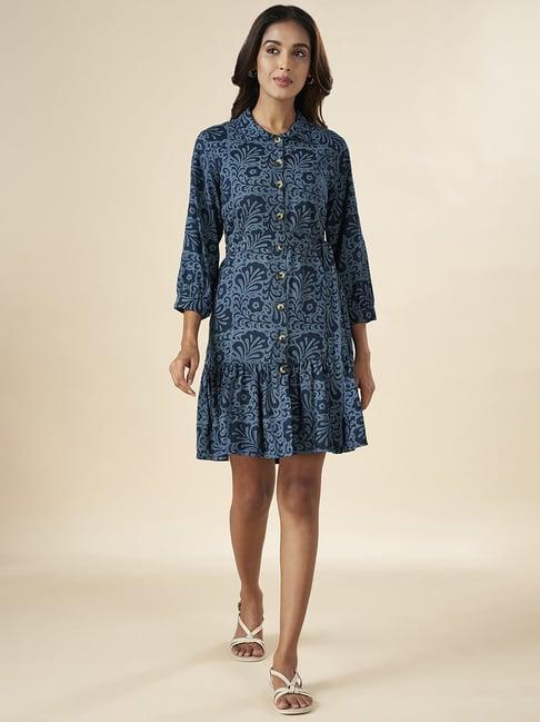 akkriti by pantaloons blue cotton printed shirt dress