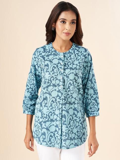 akkriti by pantaloons blue cotton printed tunic