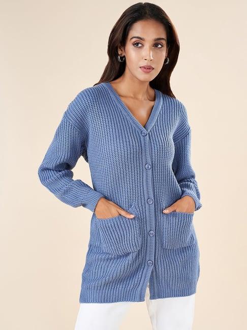 akkriti by pantaloons blue crochet pattern cardigan
