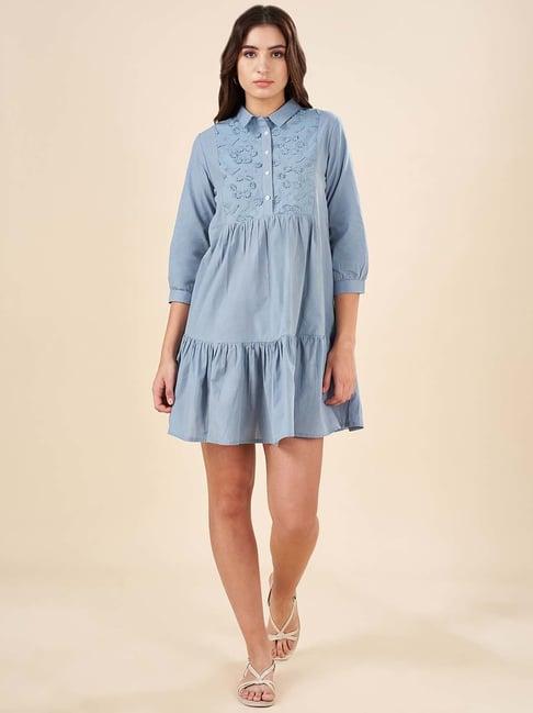 akkriti by pantaloons blue embroidered shirt dress