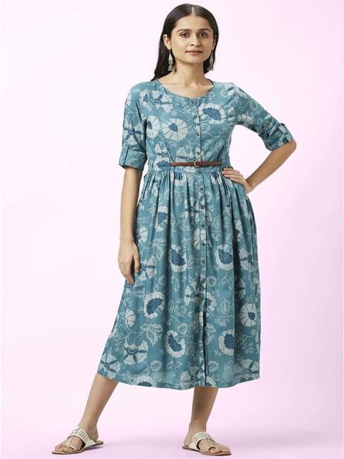 akkriti by pantaloons blue floral print a-line dress