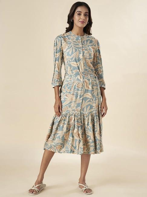 akkriti by pantaloons blue floral print shirt dress