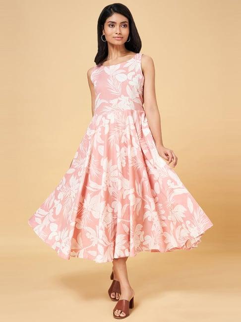 akkriti by pantaloons blush pink cotton floral print a-line dress