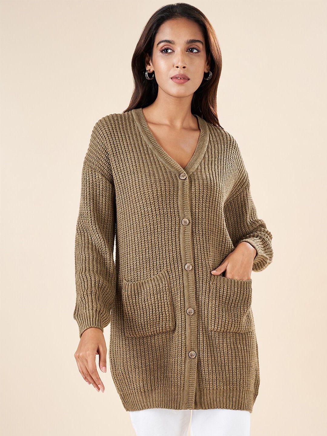 akkriti by pantaloons cable knit v-neck long sleeve acrylic cardigan sweater