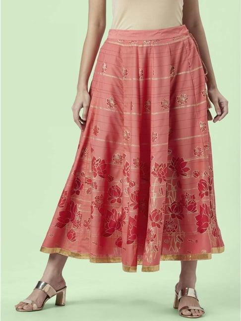 akkriti by pantaloons coral floral print skirt