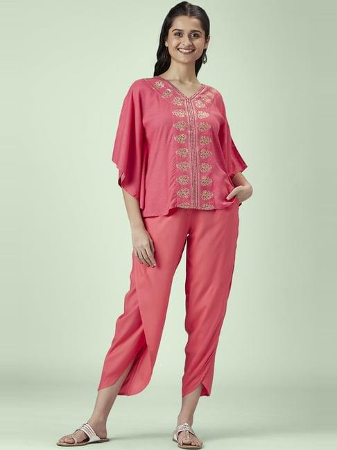 akkriti by pantaloons coral printed top dhoti pant set