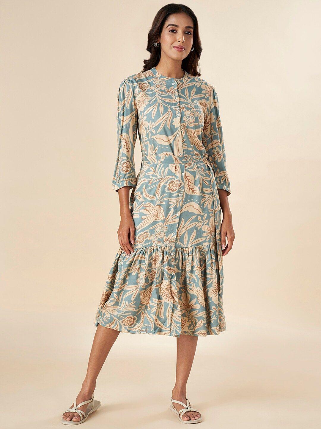 akkriti by pantaloons floral print bell sleeve a-line midi dress