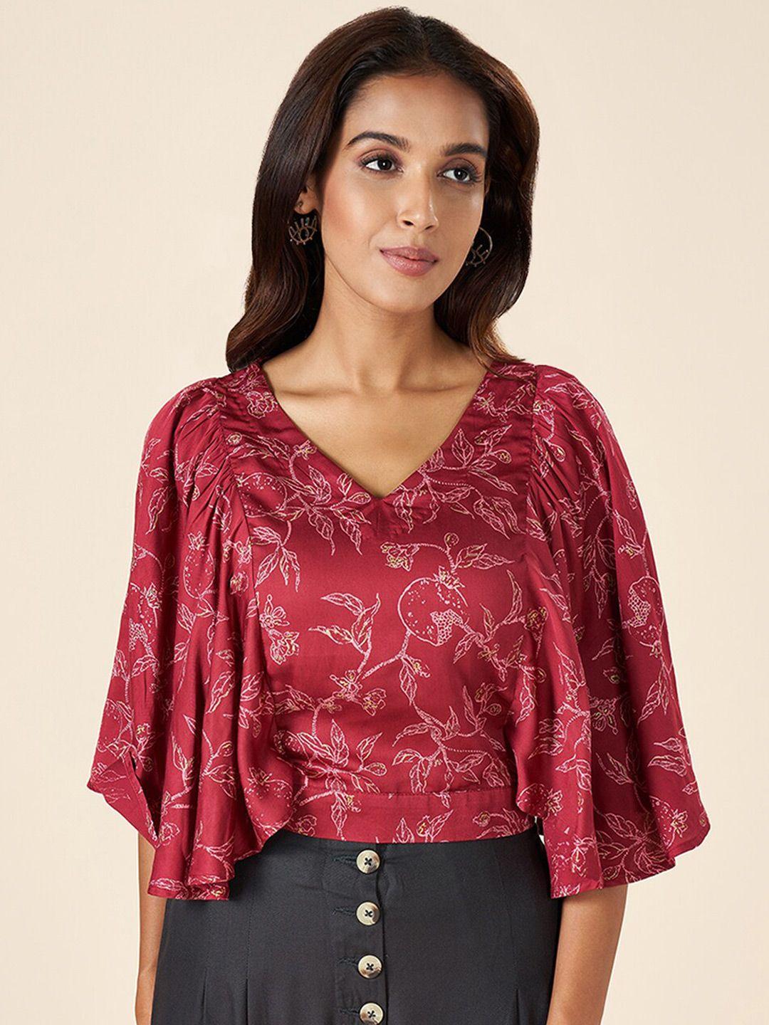 akkriti by pantaloons floral print flared sleeve cape top