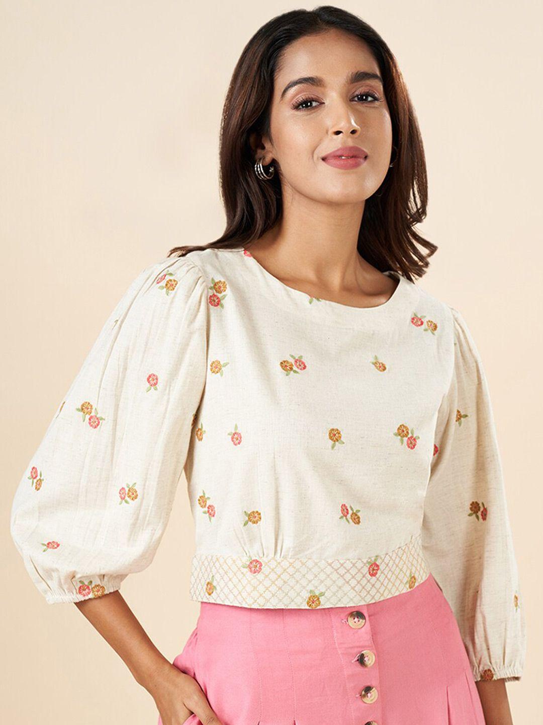 akkriti by pantaloons floral print puff sleeve cotton top