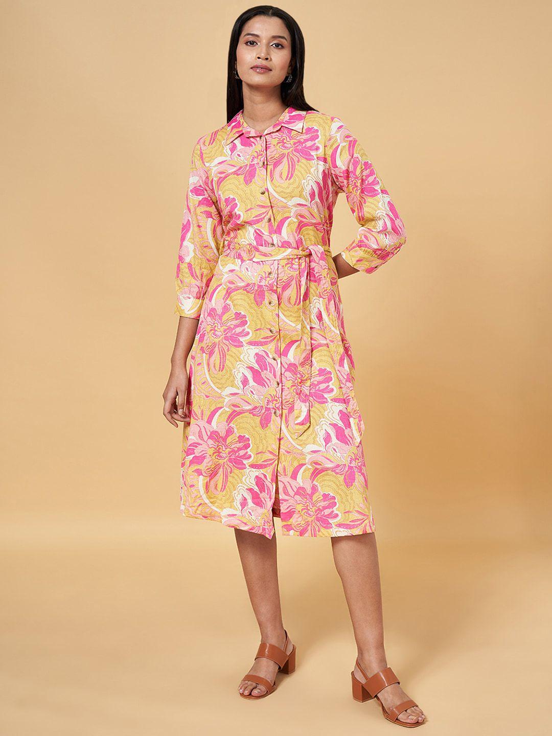 akkriti by pantaloons floral printed cuffed sleeves shirt midi dress