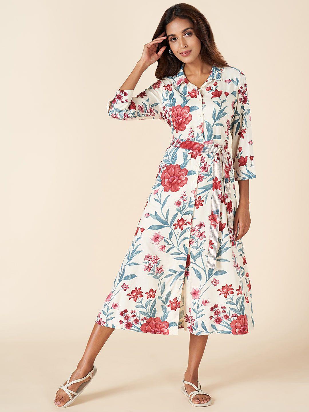 akkriti by pantaloons floral printed shirt midi dress