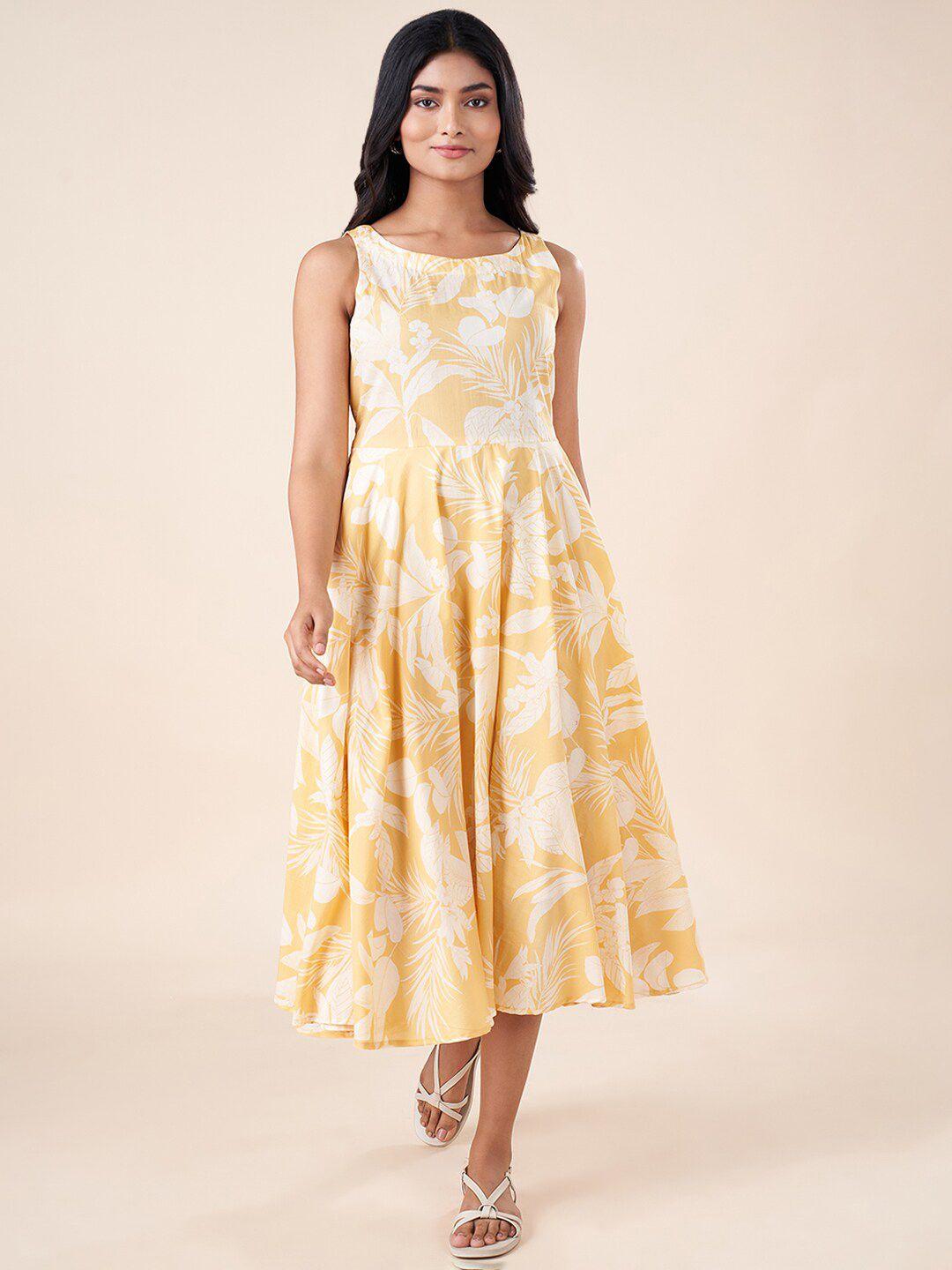 akkriti by pantaloons floral printed sleeveless gathered cotton fit & flare midi dress