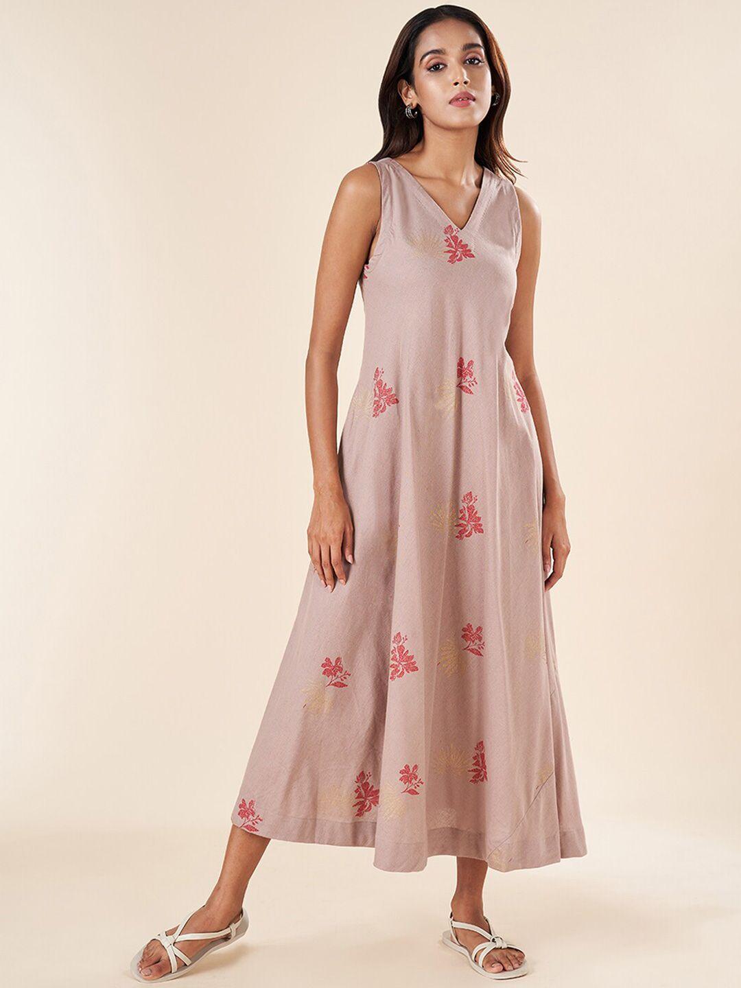 akkriti by pantaloons floral printed v-neck sleeveless cotton a-line midi dress
