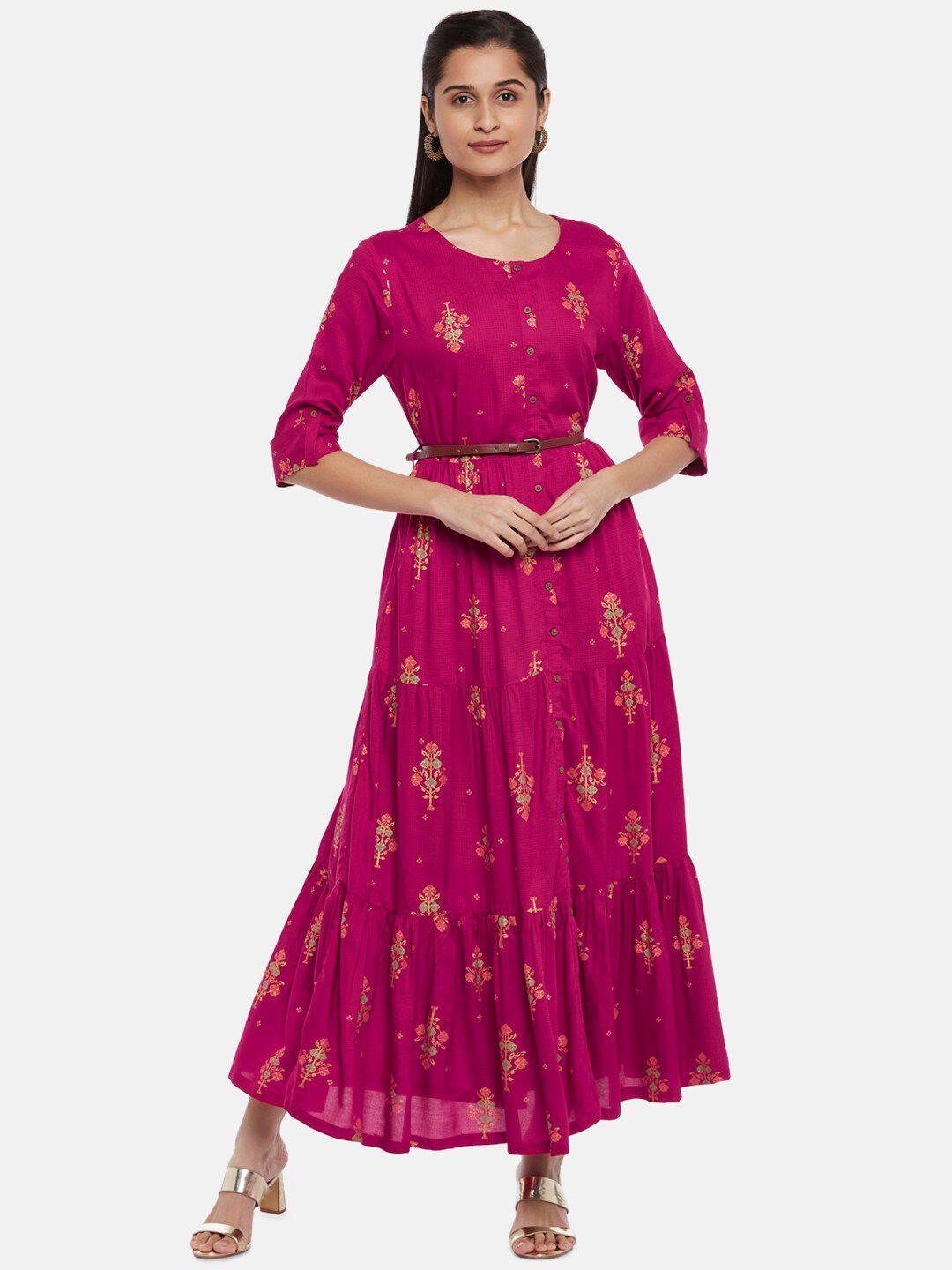 akkriti by pantaloons fuchsia floral ethnic tiered maxi dress