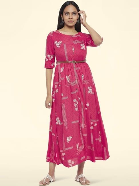 akkriti by pantaloons fuchsia pink floral print a-line dress