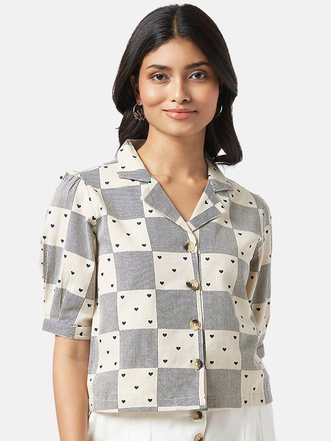 akkriti by pantaloons geometric print puff sleeves shirt style cotton top