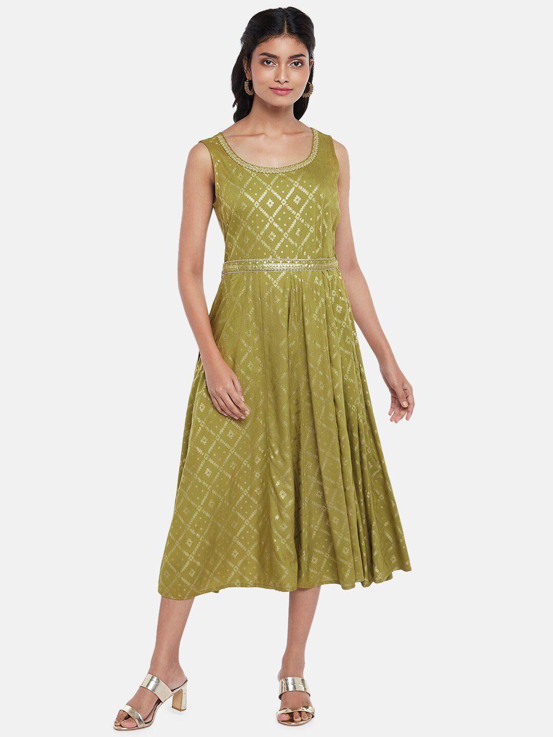 akkriti by pantaloons green printed midi dress