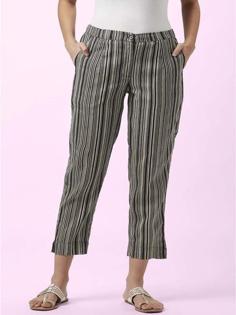 akkriti by pantaloons grey & black cotton striped pants