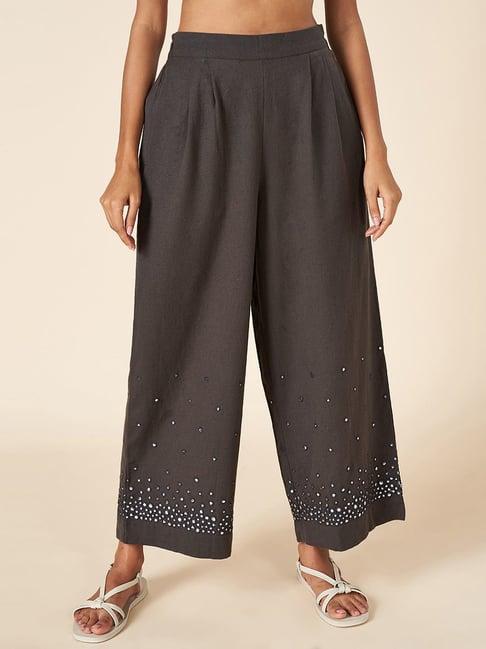 akkriti by pantaloons grey cotton embroidered culottes